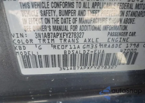 2015 Nissan Sentra Sv из США, поврежденный, VIN 3N1AB7APXFY278327